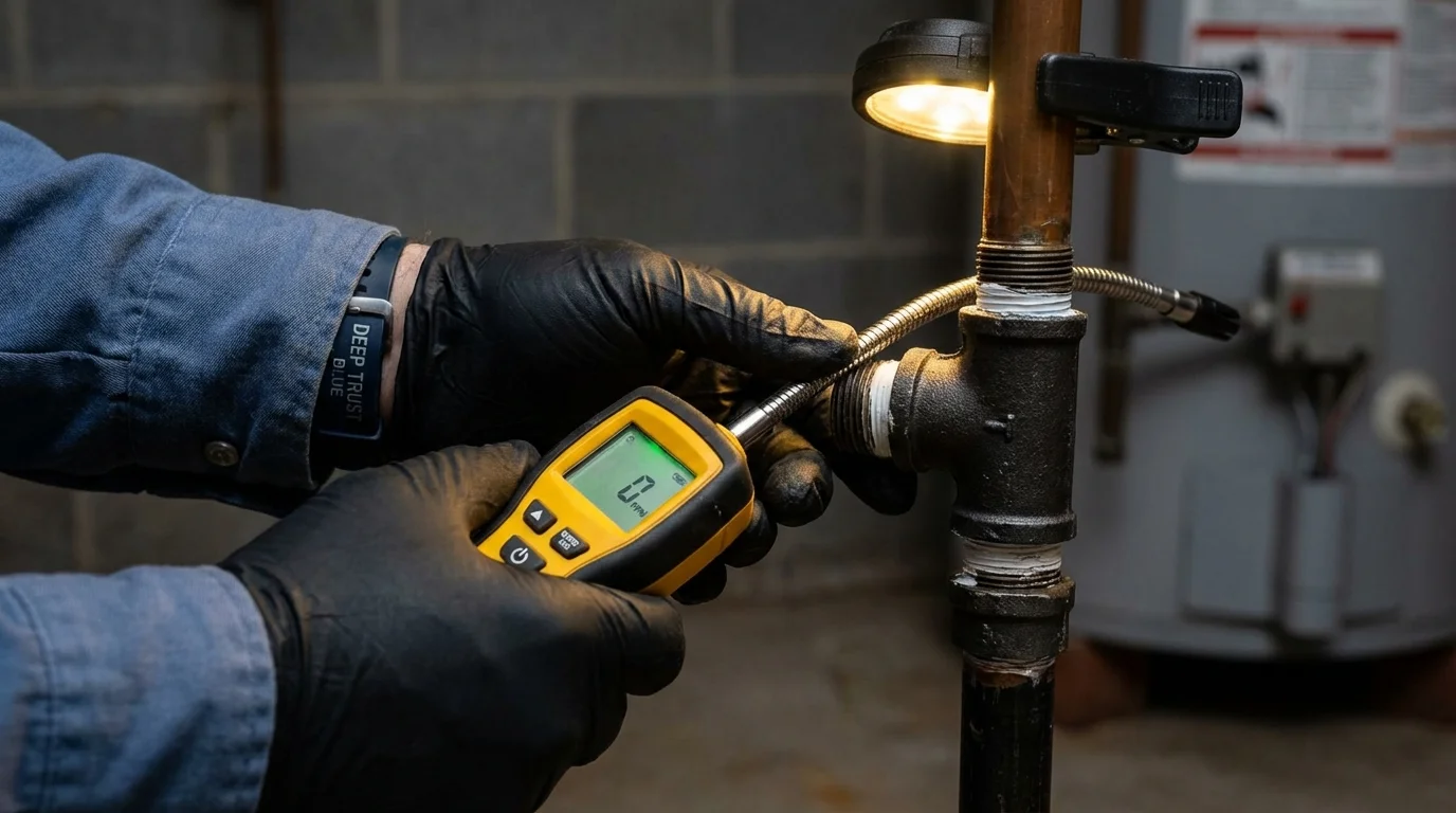 Gas leak detection with electronic sniffer by Johns Plumbing LLC in Seabrook