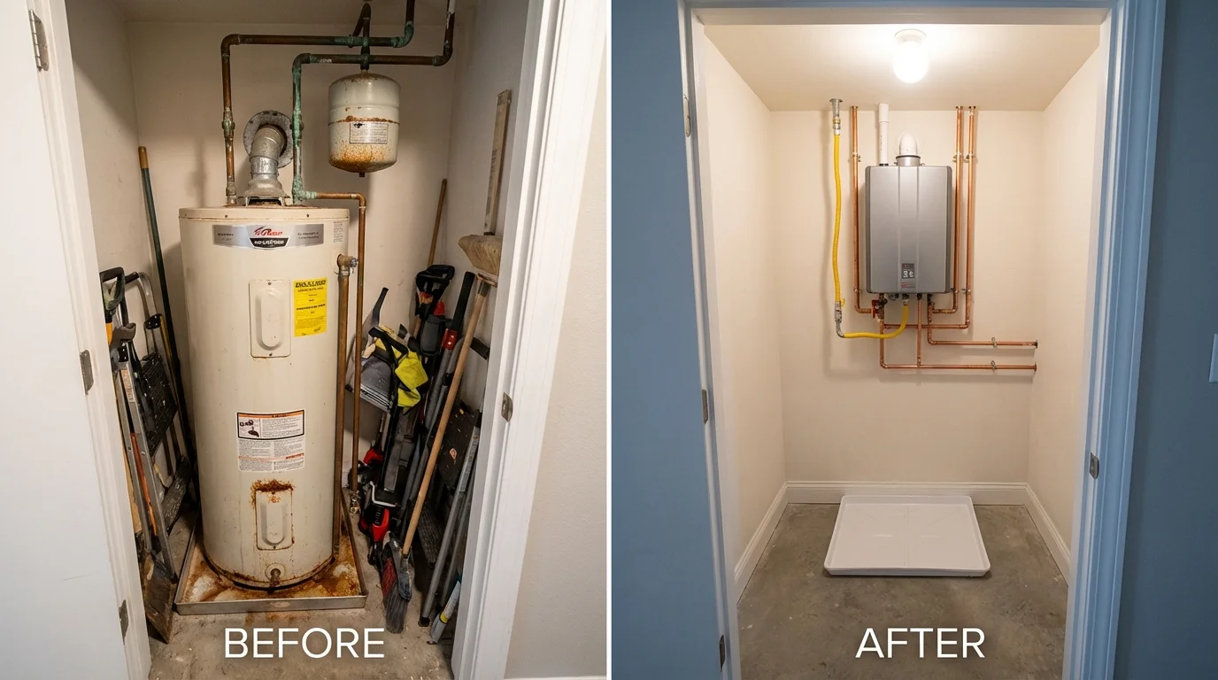 Tank water heater versus wall-mounted tankless unit comparison for Seabrook, NH homeowners