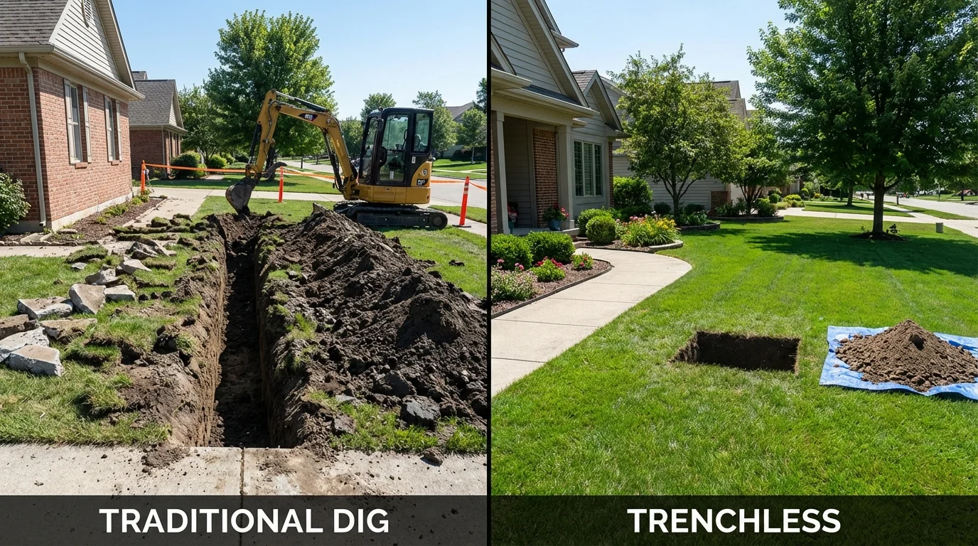 Trenchless sewer repair with minimal yard damage versus traditional excavation in Seabrook, NH